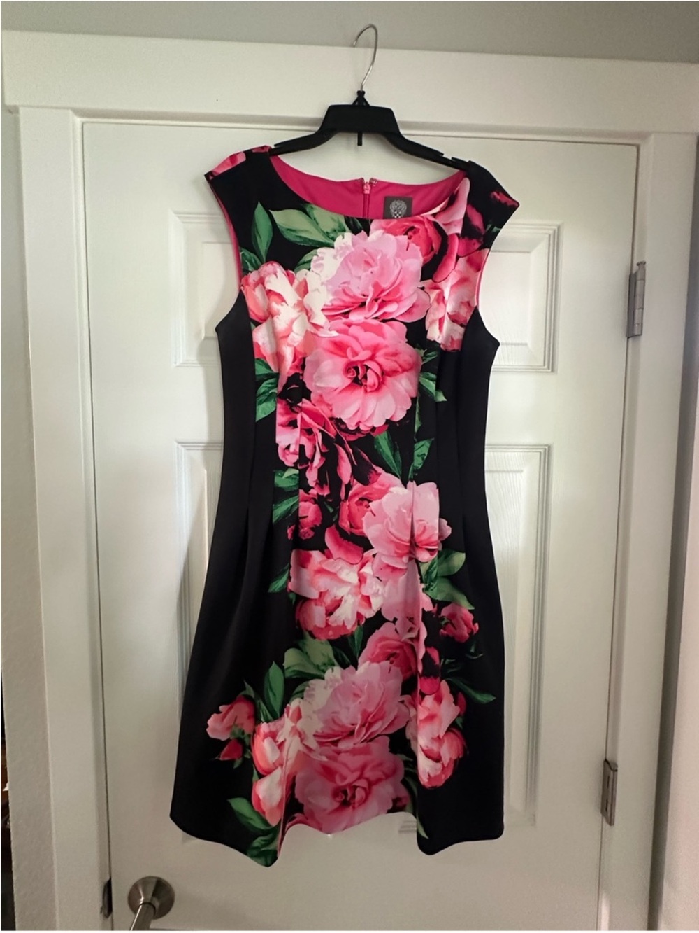 Floral Print Fit & Flare Dress in Pink and Black